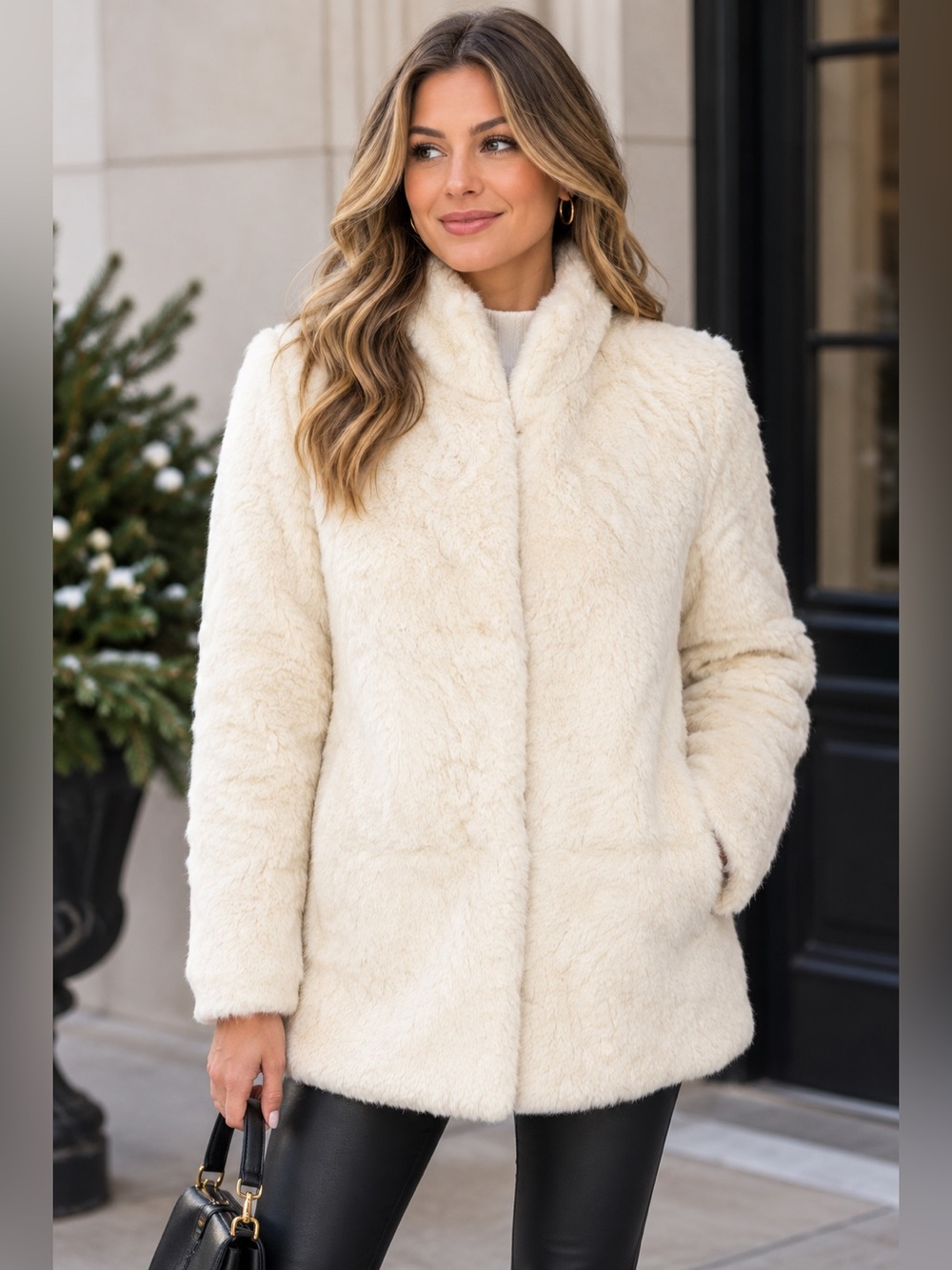 Split End Ltd Cream WhiteReal Genuine Rabbit Fur Coat Women Medium or Small